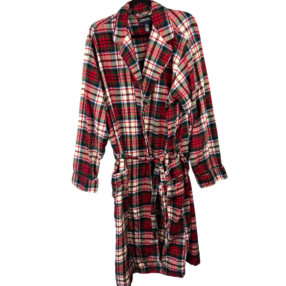 Lands End Cotton Plaid Fleece Robe‎ Size 42-44 Loungewear Comfy